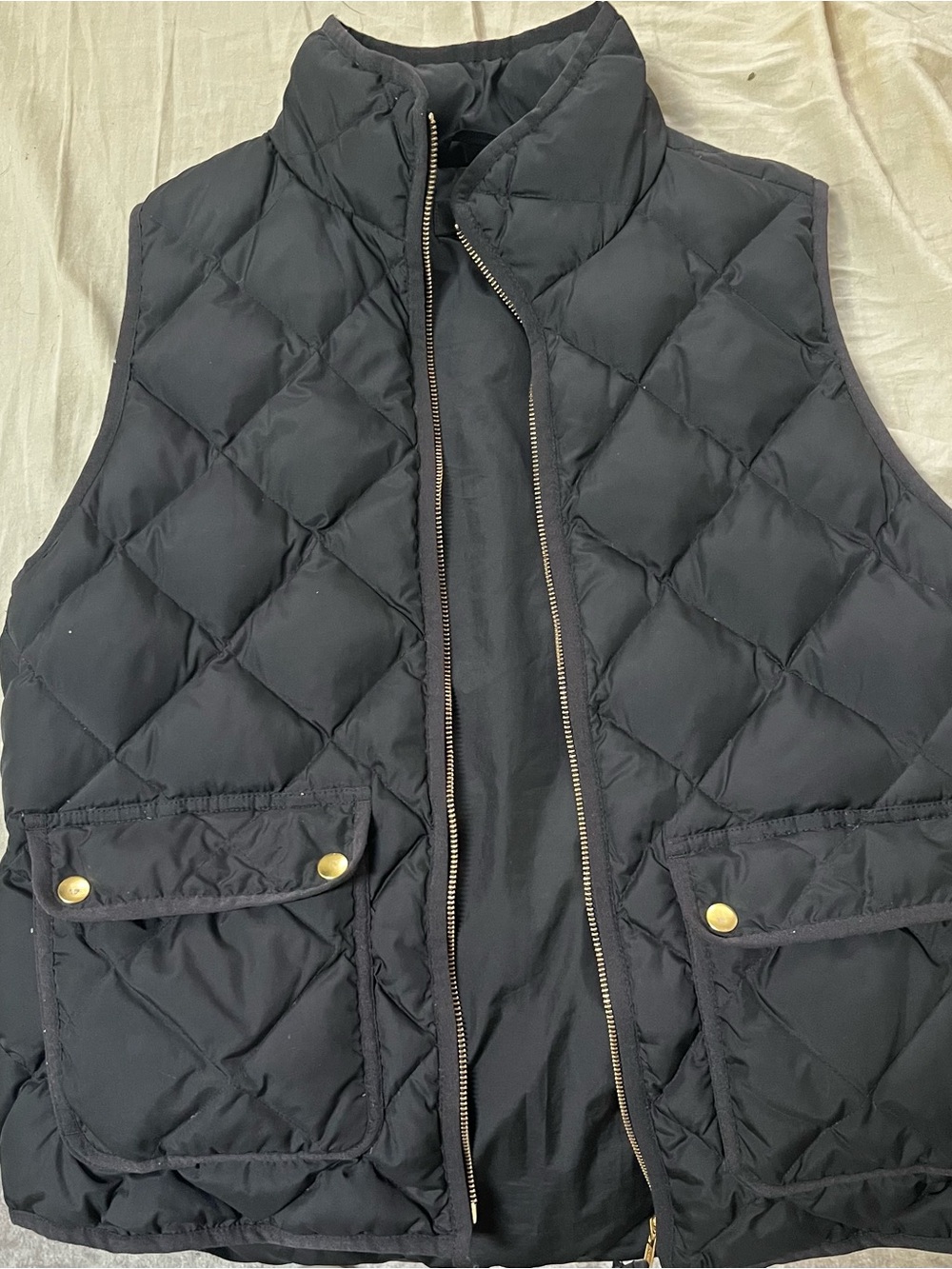 J. Crew Black Quilted Puffer Vest with Gold-Tone Snaps